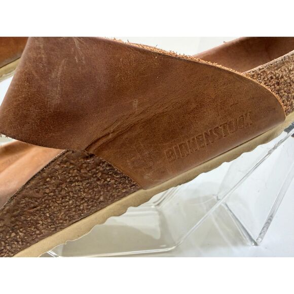 Birkenstock Cognac Oiled Leather Gizeh Gold Big Buckle Sandals Size Size M 6 W 8 - Picture 5 of 6